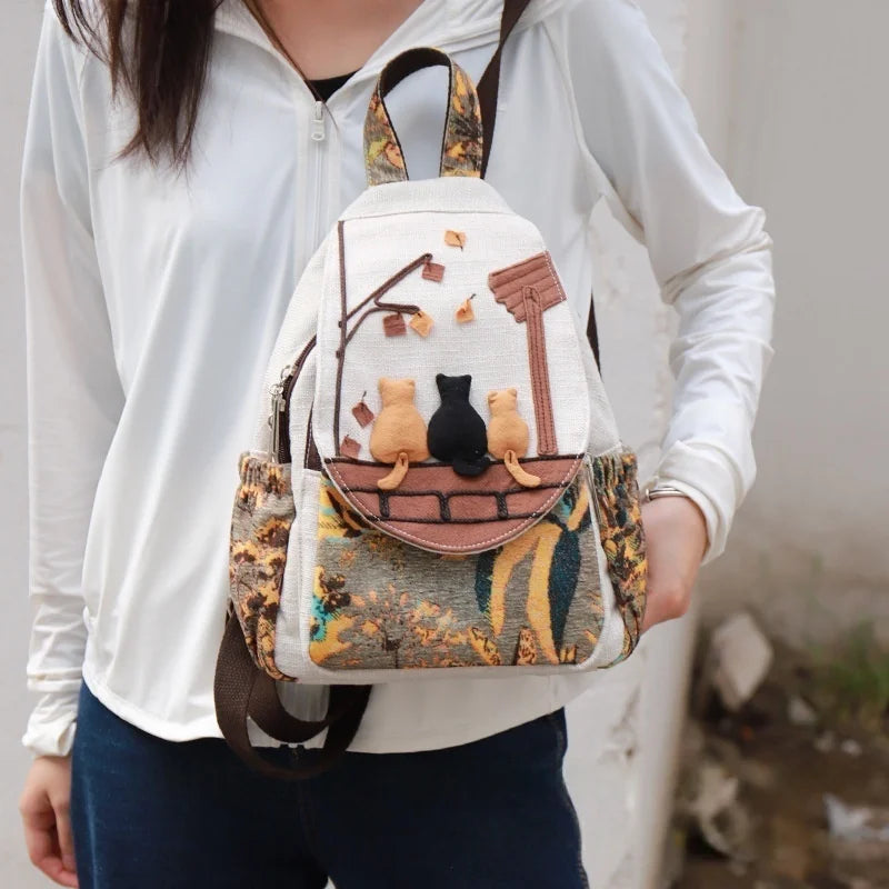 Fashion 3D Cartoon Embroidery Women's Backpack
